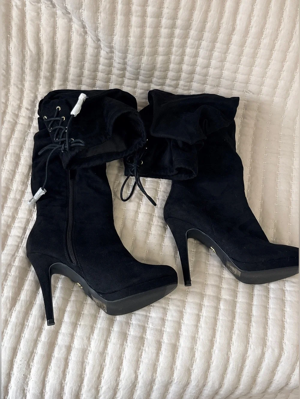 NIB Thalia Sodi Black Suede Over The Knee Slouch Heel Boots 6M